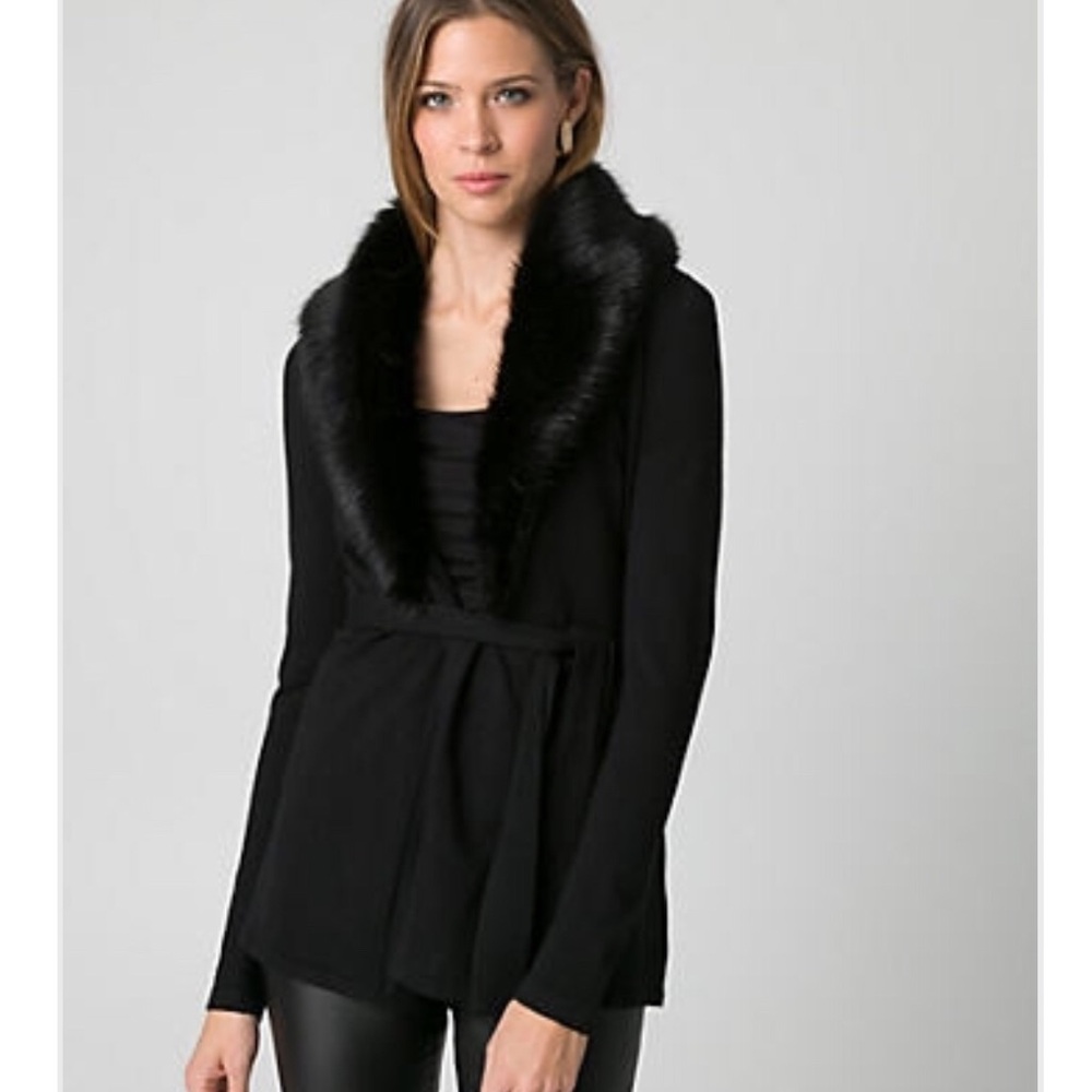 Black Faux Fur Trim Cardigan